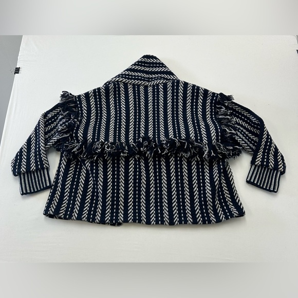 Burberry Prorsum Navy Fringed Jacquard Herringbone Blanket Jacket Size SMALL - Picture 3 of 4